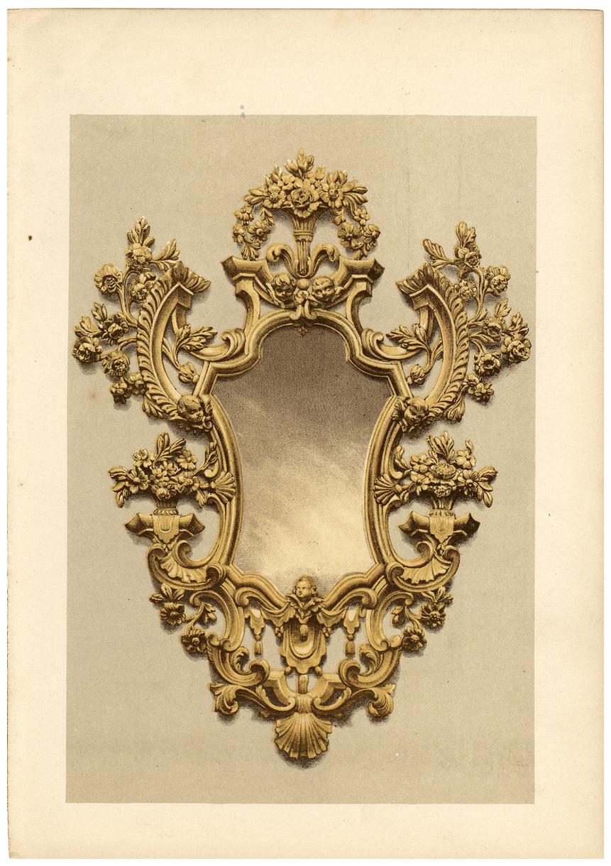 A lithograph made by Francis Bedford depicting an ornate gold mirror.