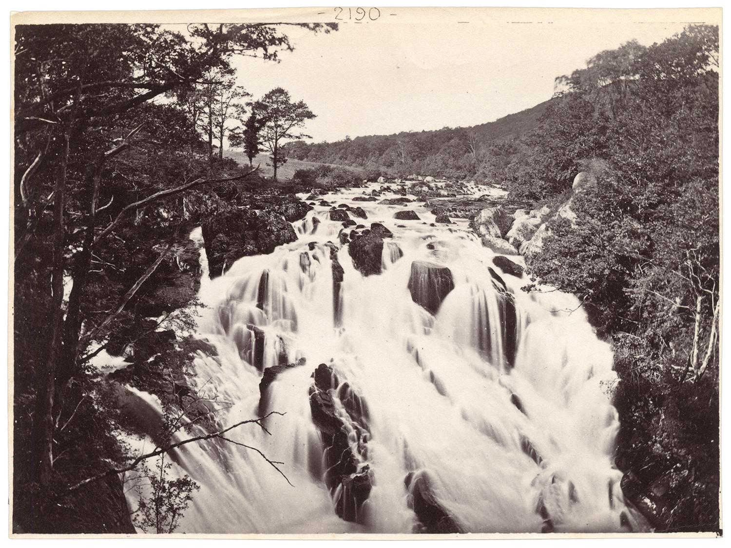 A waterfall. Black and white photograph by Francis Bedford.