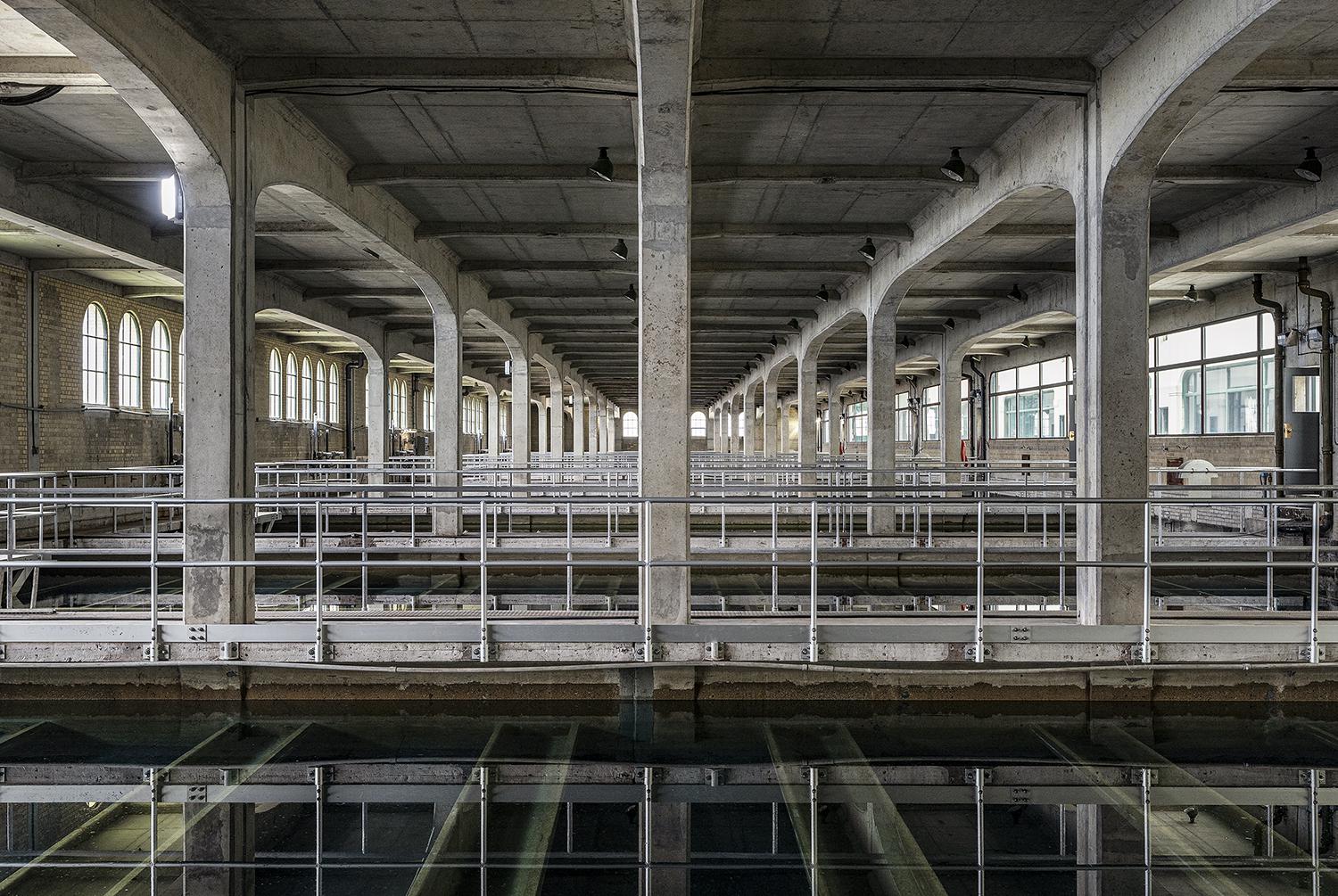 A view of the pools in a vast water treatment plant