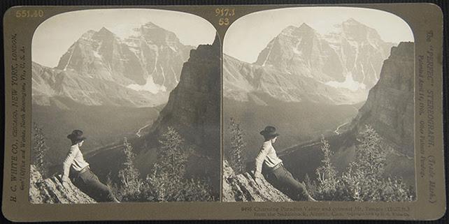 A black-and-white image of a man wearing a black hat sitting on the side of a mountain. The image is repeated side by side