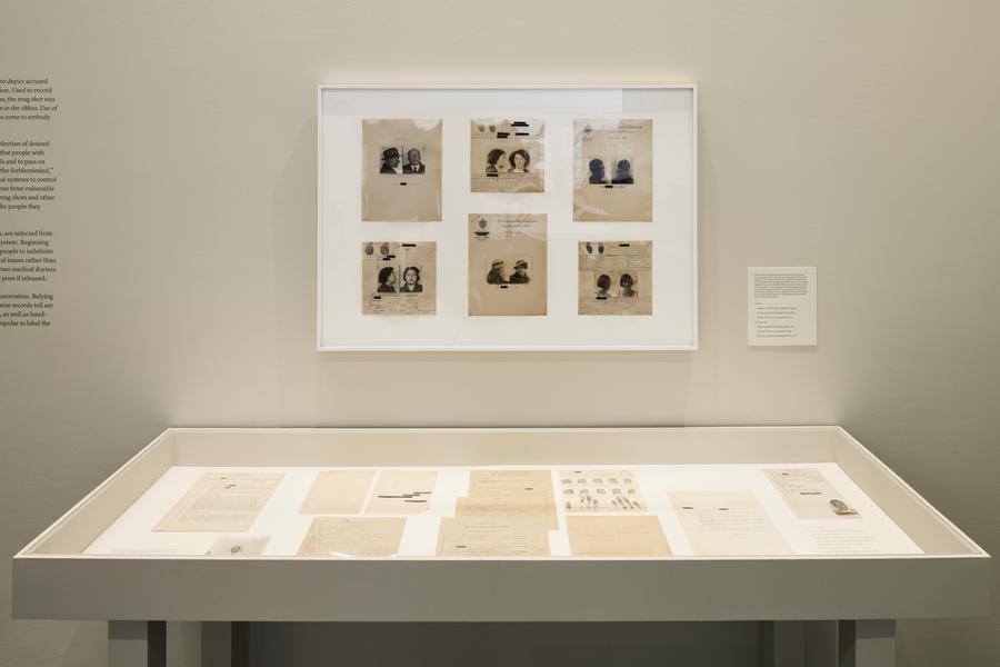 installation view of the mug shots collection at the IMC.