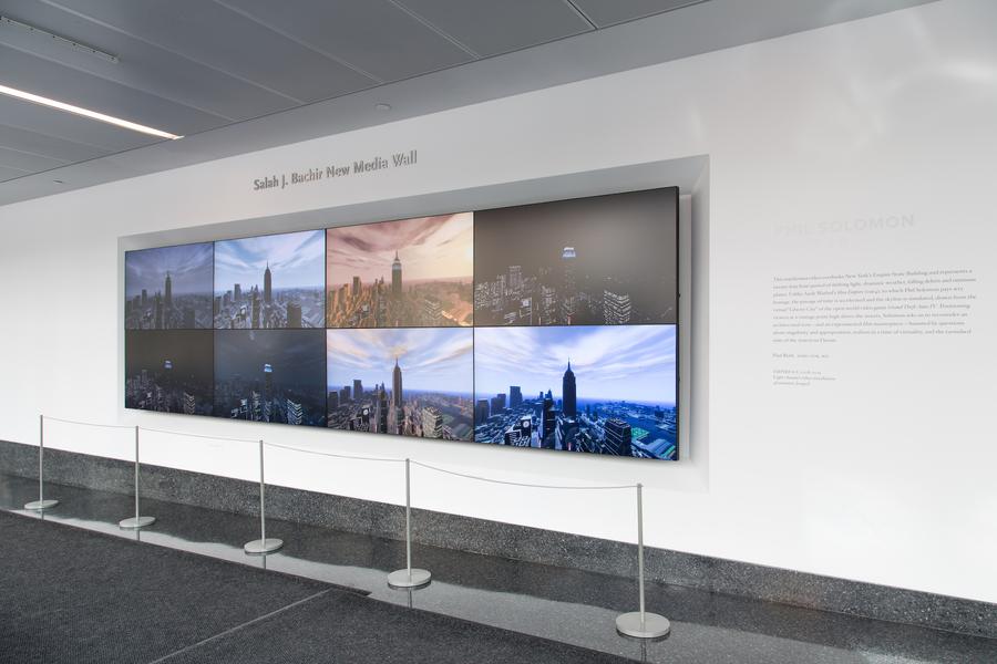 8 video stills of the New York City skyline at different times of day