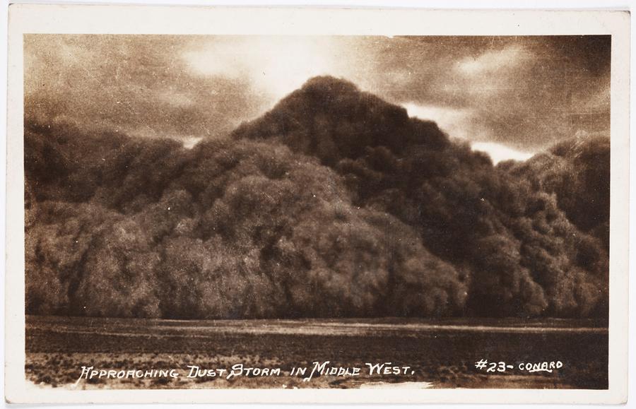 Postcard showing a massive dust storm.