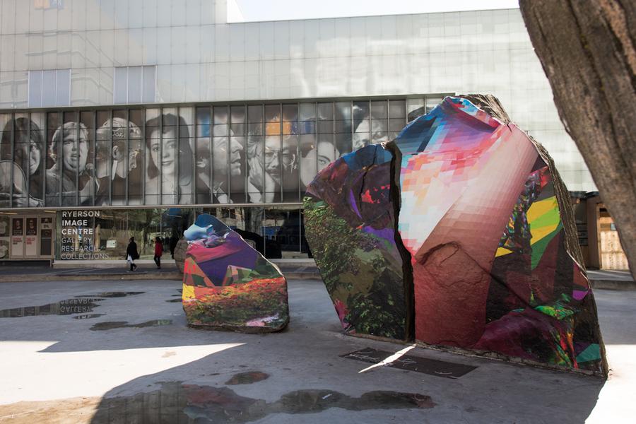 Rocks covered in an abstract mural