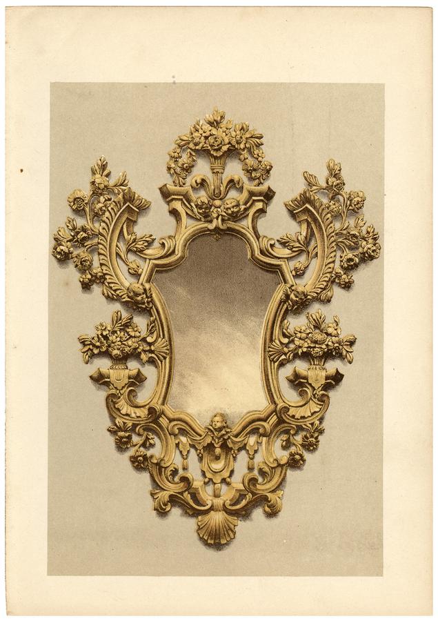 A lithograph made by Francis Bedford depicting an ornate gold mirror.