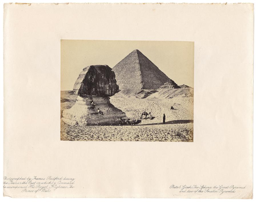 Gizeh, the Sphinx, the Great Pyramid and two of the Smaller Pyramids. Photograph by Francis Bedford.