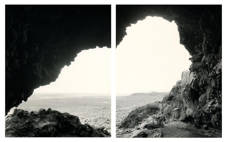 Diptych of a cave looking out onto an open terrain