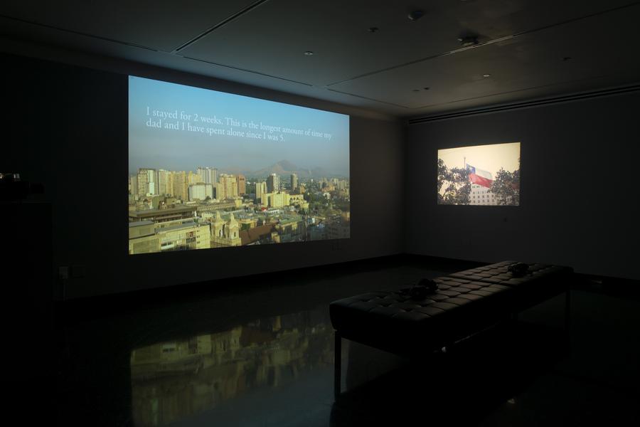 2 video stills in a dark room. On-screen text reads "I stayed for 2 weeks. This is the longest amount of time my dad and I have spent alone since I was 5"