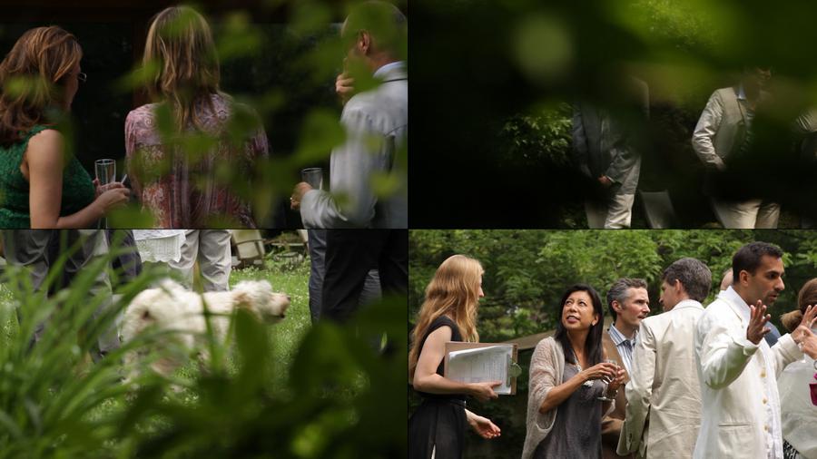 A grid of four drone photos of an outdoor wedding