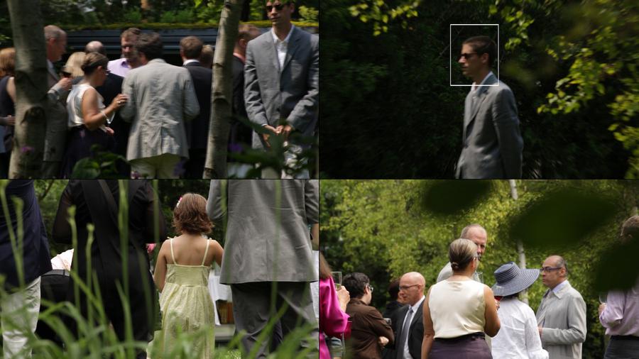 A grid of four drone photos of an outdoor wedding